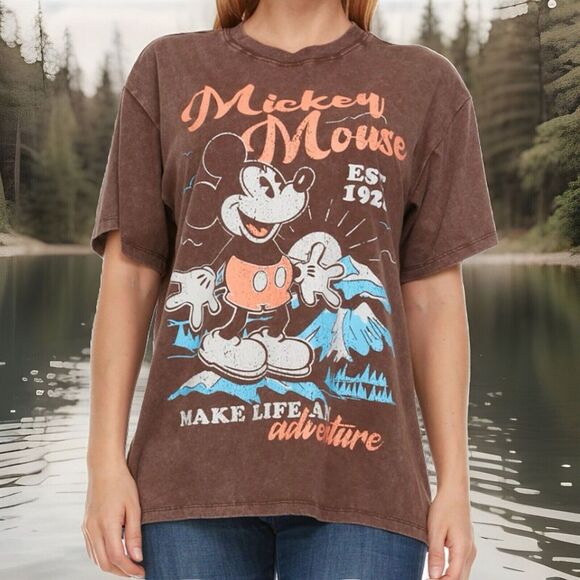 Disney Mickey‎ Mouse Adventure Tee Shirt Women 2XL Brown New - Picture 1 of 4
